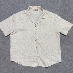 Vintage Teddi Mens Cream Linen Blend Short Sleeve Button Down Shirt Large